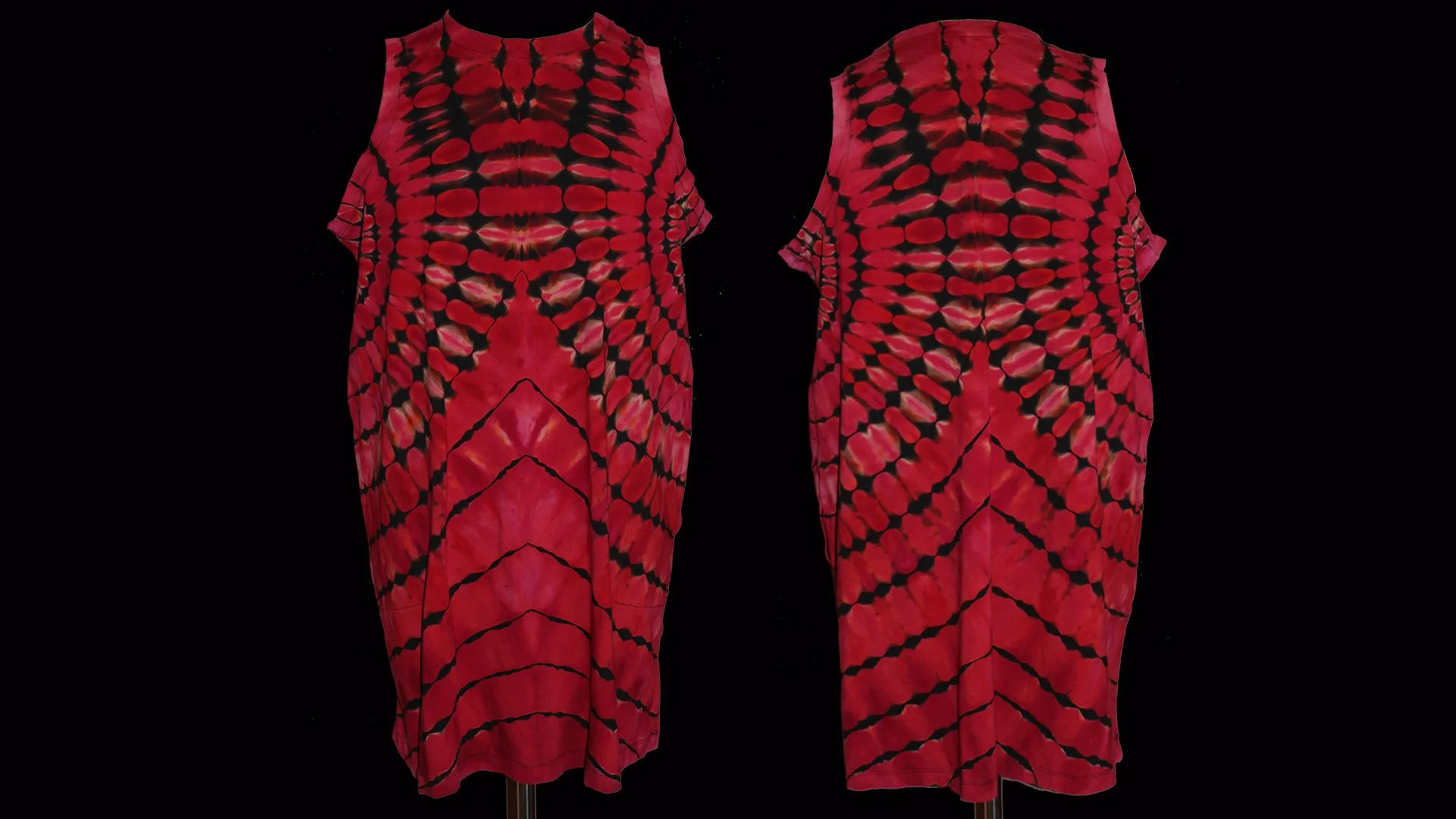 Adult Sleeveless X-large Reverse Dyed Black and Red Ice Dyed Dress
